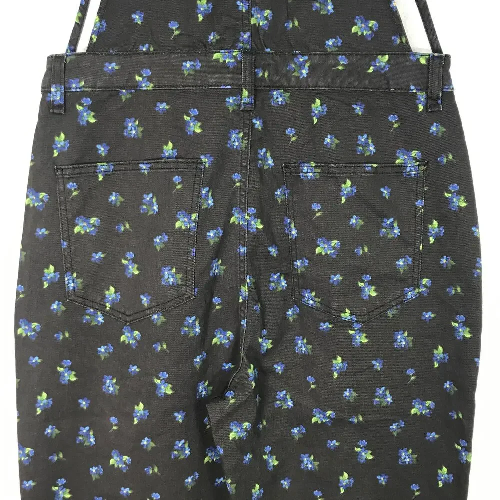 We Wore What Overalls Large Black Ditsy Floral Baggy Denim Stretch Y2K Festival - Picture 9 of 16